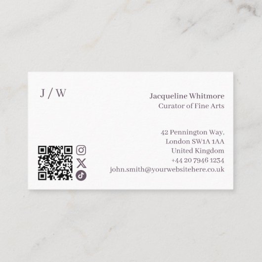 Luxe minimale bloemenkrans Logo monogram QR-code Visitekaartje (Achterkant)
