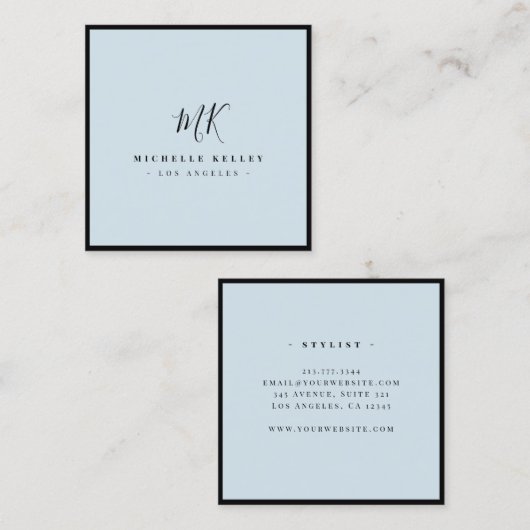 Luxe minimale monogram - Blauwe Klassieke afbeeldi Vierkante Visitekaartje (Voorkant / Achterkant)