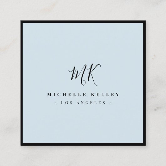 Luxe minimale monogram - Blauwe Klassieke afbeeldi Vierkante Visitekaartje (Voorkant)