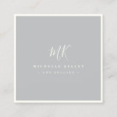 Luxe minimale monogram grijs ivoor klassieke kleur vierkante visitekaartje (Voorkant)