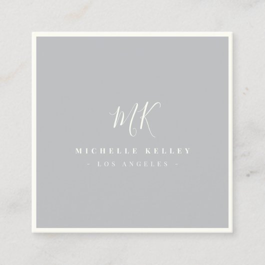 Luxe minimale monogram grijs ivoor klassieke kleur vierkante visitekaartje (Voorkant)