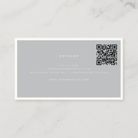 Luxe minimale monogram grijze Ivory Chic QR-code Visitekaartje (Achterkant)