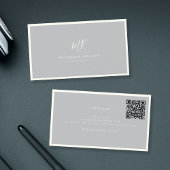 Luxe minimale monogram grijze Ivory Chic QR-code Visitekaartje
