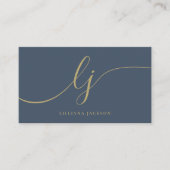 Luxe Minimale Monogram Marine Blauw & Goud Elegant Visitekaartje (Voorkant)