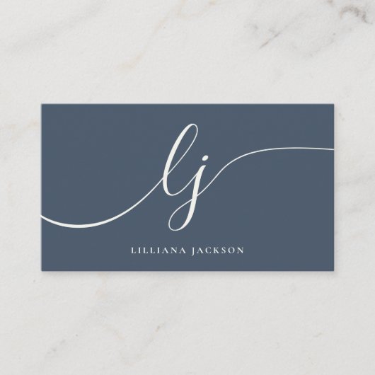 Luxe Minimale Monogram Marine Blauw & Ivoor Elegan Visitekaartje (Voorkant)