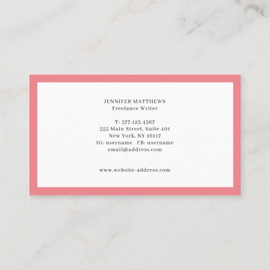 Luxe minimale monogram roze lijst visitekaartje (Achterkant)