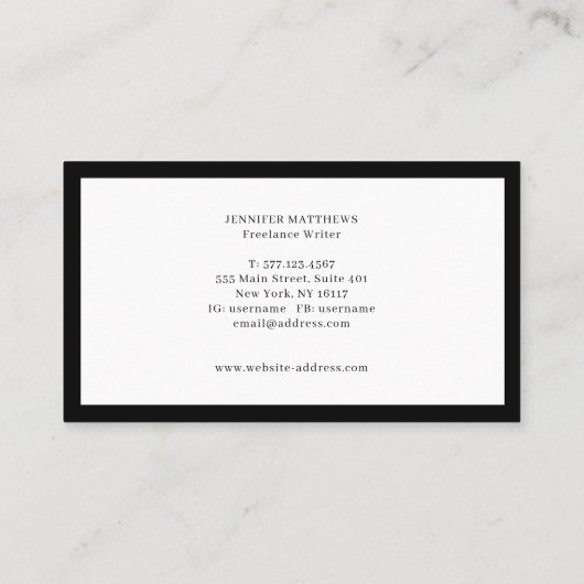 Luxe minimale monogram zwart visitekaartje (Achterkant)