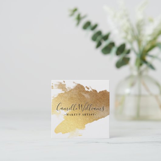 LUXE MINIMALIST glam faux gold folie splash zwart Vierkante Visitekaartje (Staand voorkant)