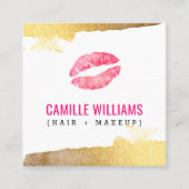 LUXE MINIMALIST luxe gouden roze aquarel kus Vierkante Visitekaartje (Voorkant)