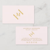 Luxe minimalistisch monogram goud/roze visitekaartje (Voorkant / Achterkant)