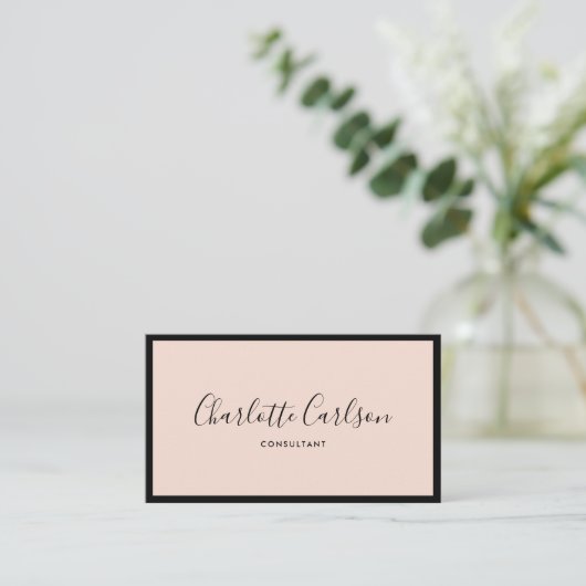Luxe minimalistisch script Blush roze zwart Lijst Visitekaartje (Staand voorkant)