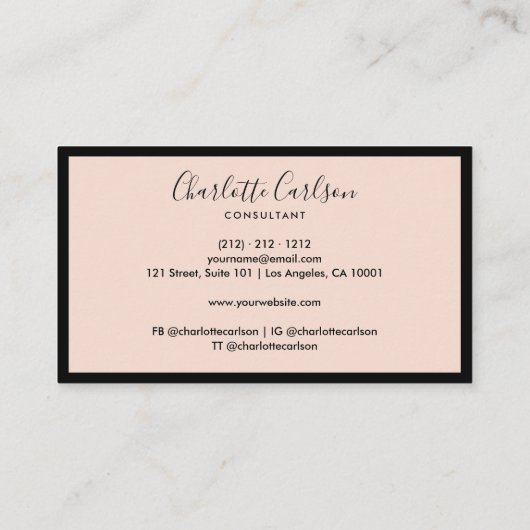 Luxe minimalistisch script Blush roze zwart Lijst Visitekaartje (Achterkant)