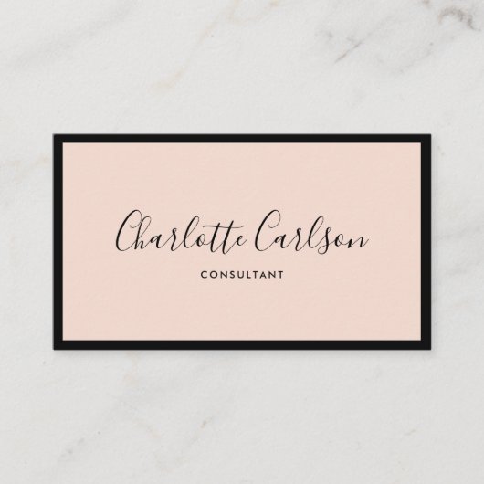 Luxe minimalistisch script Blush roze zwart Lijst Visitekaartje (Voorkant)