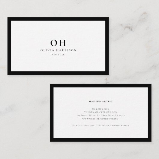 Luxe minimalistisch zwart-wit visitekaartje (Voorkant / Achterkant)