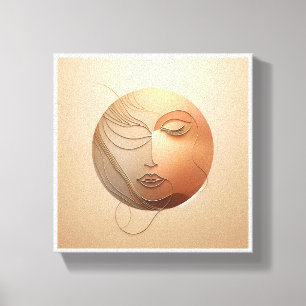Luxe minimalistische gezichtskunst - Gouden draad Canvas Afdruk