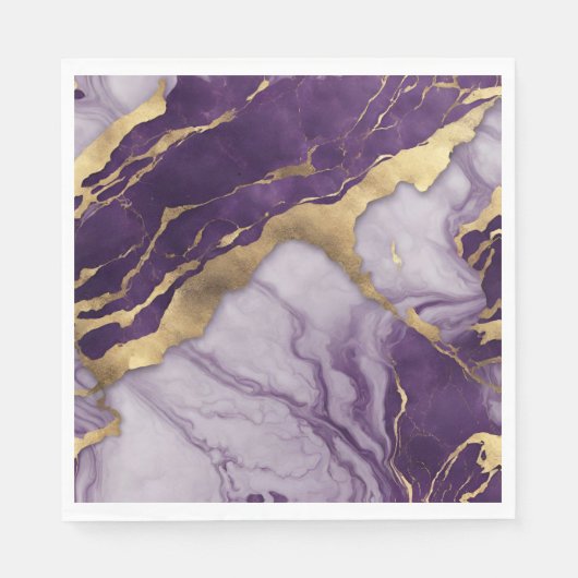 Luxe Minimalistische Gouden Paarse Marmer Wervelin Servet (Voorkant)