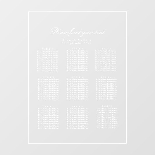 Luxe Minimalistische Heldere zitplaatsindeling Wit Raamsticker (Vel)