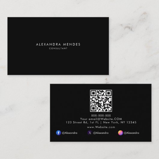 Luxe minimalistische QR Code Professionele Bedrijf Visitekaartje (Voorkant / Achterkant)