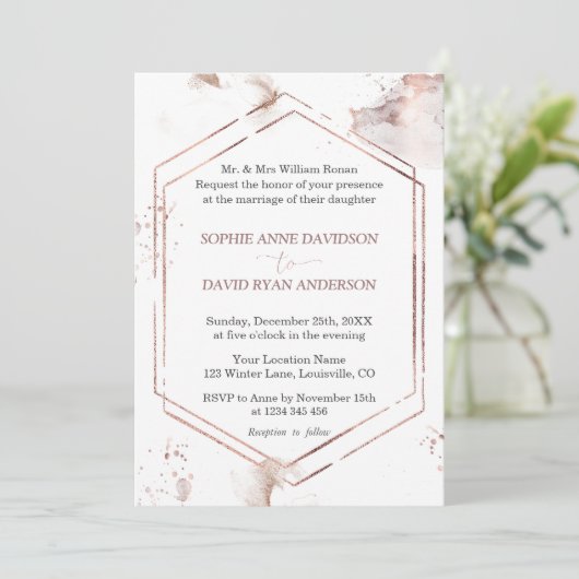 Luxe Minimalistische Roze Gouden Lijst Bruiloft Fo Kaart (Staand voorkant)