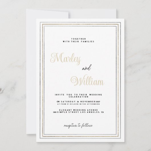 Luxe minimalistische witgouden zilveren lijst brui kaart (Voorkant)