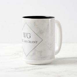 Luxe minimalistische witte marmer Chic Monogram Tweekleurige Koffiemok