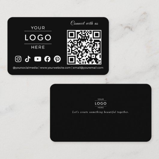 Luxe Minimalistische Zwarte QR Code Logo Ivoor Tek Visitekaartje (Voorkant / Achterkant)