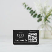 Luxe Minimalistische Zwarte QR Code Logo Ivoor Tek Visitekaartje (Staand voorkant)