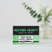Luxe Mint Groene Neon Zwart Glitter Logo Sjabloon Visitekaartje (Staand voorkant)