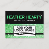 Luxe Mint Groene Neon Zwart Glitter Logo Sjabloon Visitekaartje (Voorkant)