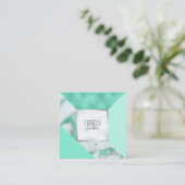 Luxe Mint Marble Geometric Square Visitekaartje (Staand voorkant)