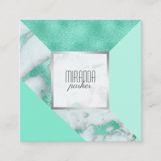 Luxe Mint Marble Geometric Square Visitekaartje (Voorkant)