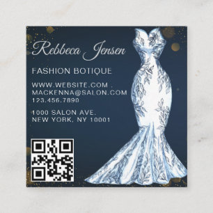Luxe Modeontwerper Glitter Jurk QR CODE Vierkante Visitekaartje