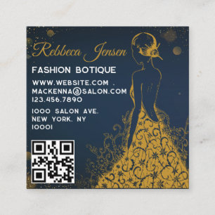 Luxe Modeontwerper Glitter Jurk QR CODE Vierkante Visitekaartje
