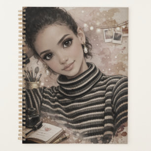 Luxe Modepop - Porseleinen Stijl Illustratie Planner