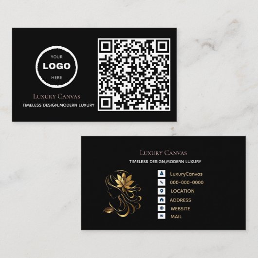 Luxe Modern Custom QR Code Beauty Visitekaartje (Voorkant / Achterkant)