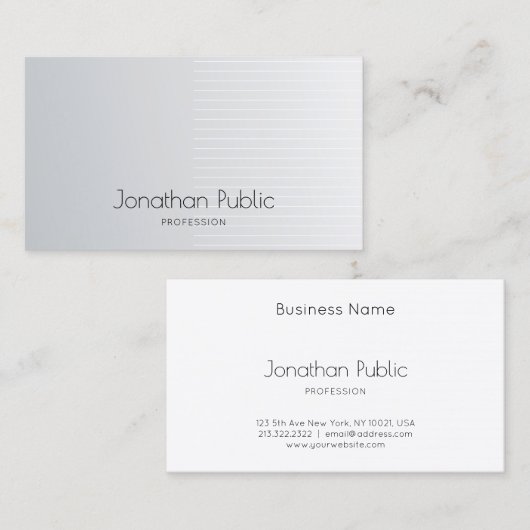 Luxe Modern Elegant Silver Sjabloon Professional Visitekaartje (Voorkant / Achterkant)