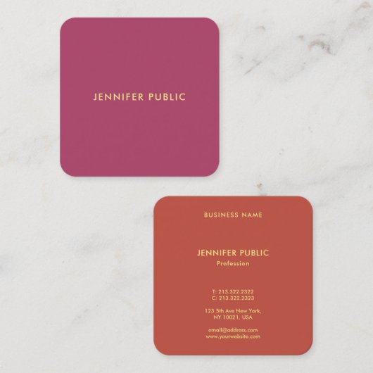 Luxe Modern Elegant Sjabloon Professional Vierkante Visitekaartje (Voorkant / Achterkant)