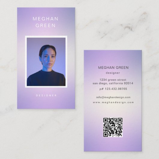 Luxe modern fotoverloop paarse Visitekaartje (Voorkant / Achterkant)