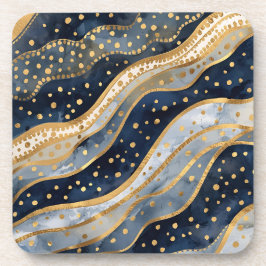 Luxe, Modern, Goud Blauw Patroon Bier Onderzetter