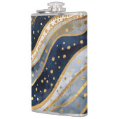 Luxe, Modern, Goud Blauw Patroon, Heupfles (Links)