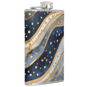 Luxe, Modern, Goud Blauw Patroon, Heupfles (Rechts)