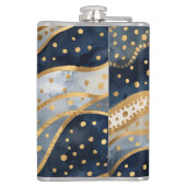 Luxe, Modern, Goud Blauw Patroon, Heupfles (Achterkant)