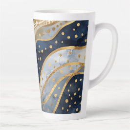 Luxe, Modern, Goud Blauw Patroon Latte Mok