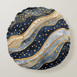 Luxe, Modern, Goud Blauw Patroon Rond Kussen