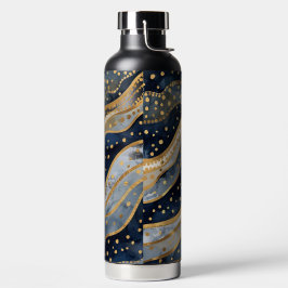 Luxe, Modern, Goud Blauw Patroon, Waterfles