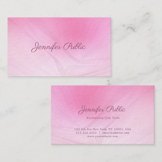 Luxe modern handgeschreven roze Sjabloon Elegant Visitekaartje (Voorkant / Achterkant)