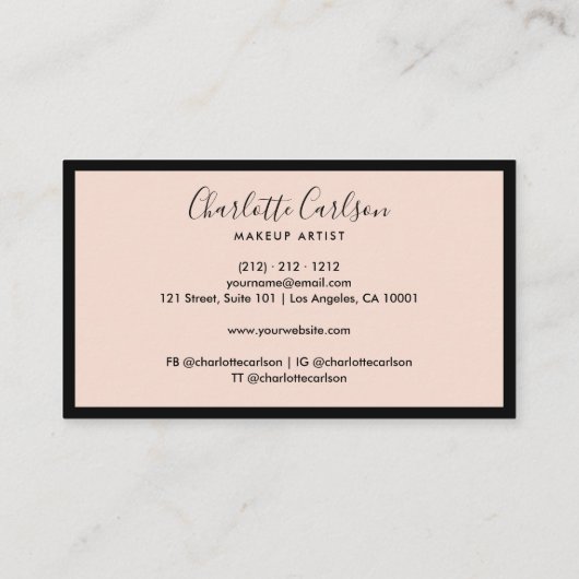 Luxe Modern Script Blush Pink Black Visitekaartje (Achterkant)