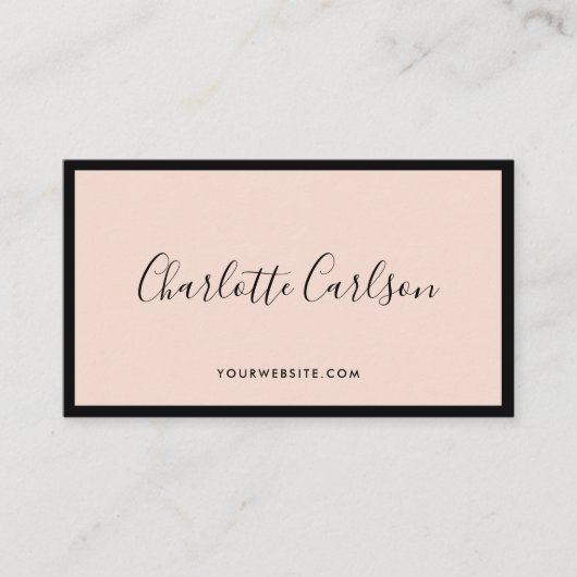 Luxe Modern Script Blush Pink Black Visitekaartje (Voorkant)