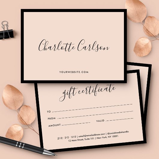 Luxe Modern Script Blush Pink Gift Certificaat