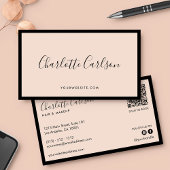 Luxe Modern Script Blush Pink QR Social Media Visitekaartje